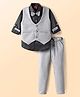 Radutu Full Sleeves Checked 3 Piece Party Suit With Bow Set - Grey & Black