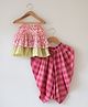 Love the World Today Cotton Woven Sleeveless Floral Printed Layered Top & Checked Dhoti Set - Pink