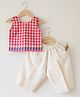 Love the World Today Cotton Silk Woven Sleeveless Checked Top & Baggy Pants Set -Pink & Off White