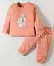 Tango Single Jersey Knit Full Sleeves Night Suit With Animal Print - Peach