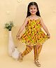 Junitos Cotton Woven Sleeveless Floral Printed & Gota Lace Embellished Kurti Dhoti Set - Musturd