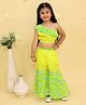 Junitos Cotton Woven Sleeveless Floral Printed & Gota Lace Embellished Coordinating Top With Sharara Set - Lemon Green
