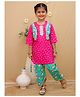 Junitos Cotton Woven Three Fourth Sleeves Bandhani & Floral Printed Attached Jacket Kurti With Dhoti Pant Set - Pink & Green