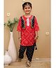 Junitos Cotton Woven Three Fourth Sleeves Bandhani & Floral Printed Attached Jacket Kurti With Dhoti Pant Set - Red & Black