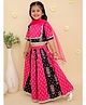 Junitos Cotton Woven Half Sleeves Ethnic Motif Printed & Gota Lace Embellished Lehenga Choli With Dupatta Set - Pink & Black