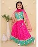 Junitos Cotton Woven Half Sleeveless Floral Printed & Gota Lace Embellished Lehenga Choli With Dupatta Set - Pink