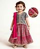 EARTHY TOUCH Woven Half Sleeves Choli Lehenga Set With Dupatta Floral Foil Print & Lace Detailing - Pink & Dark Green