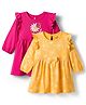 Doodle Poodle Cotton Knit  Full Sleeves Frocks with Floral & Butterfly Print & Frill Detailing Pack Of 2- Dark Pink & Mustard