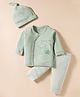 I Bears Knitted Full Sleeves Night Suit with Cap & Stars Print - Light Green