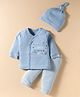 I Bears Knitted Full Sleeves Night Suit with Cap & Text Print - Light Blue