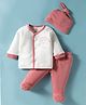 I Bears Knitted Full Sleeves Footed Night Suit with Cap & Animal Print - Pink