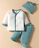 I Bears Knitted Full Sleeves Night Suit with Cap & Animal Print - Offhite & Green