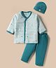 I Bears Knitted Full Sleeves Night Suit with Cap & Polka Dots Print - Turquoise