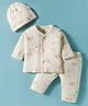 I Bears Knitted Full Sleeves Night Suit with Cap & Aeroplane Print - Cream