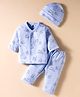 IBears Knitted Full Sleeves Co-ords Night Suit With Vehicle Print & Cap - Light Blue