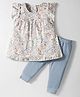 I Bears Knitted Frill Sleeves Night Suit With Floral Print - Multicolour