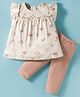 I Bears Knitted Frill Sleeves Night Suit With Floral Print - Ivory