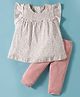 I Bears Knitted Frill Sleeves Night Suit With Floral Print - Pink & White
