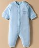 I Bears Interlock Knit Full Sleeves Front Open Romper with Happy Print - Light Blue