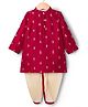 Babyhug Brocade Woven Full Sleeves Kurta Dhoti Set With Floral Foil Print - Red