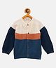 JWAAQ Cotton Knit Full Raglan Sleeves Colour Blocked Cardigan - Navy Blue