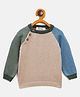 JWAAQ Cotton Knit Full Raglan Sleeves Colour Blocked Sweater - Oatmeal