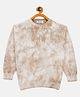 JWAAQ Cotton Knit Full Sleeves Tie Die & Typography Embroidered Sweater - Off White