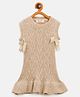 JWAAQ Cotton Knit Sleevesless Cable Knit Designed Bow Applique Detailed Drop Waist Dress - Oatmeal