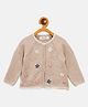 JWAAQ Cotton Knit Full Raglan Sleeves Flower Embroidered Cardigan - Oatmeal