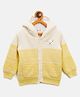 JWAAQ Cotton Knit Full Sleeves Lion Cub Patch Embroidered Colour Blocked Fur Detailed Hooded Sweater - Yellow