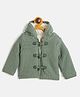 JWAAQ Cotton Knit Full Sleeves Self Design Fur Detailed Hooded Sweater - Green