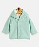 JWAAQ Cotton Knit Full Sleeves Pom Pom & Fur Detailed Self Design Hooded Sweater - Green