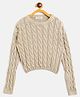 JWAAQ Cotton Knit Full Sleeves Cable Knit Design Sweater - Cream