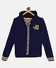 JWAAQ Cotton Knit Full Sleeves Owl Back Designed Hooded Sweater - Navy Blue