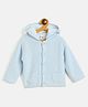JWAAQ Cotton Knit Full Sleeves Solid Fur Line Detailed Hooded Sweater - Blue