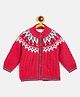 JWAAQ Cotton Knit Full Sleeves Abstract Designed Fur Line Detailed Sweater - Red