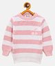 JWAAQ Cotton Knit Full Sleeves Cherries Embroidered Striped Sweater - Pink