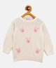JWAAQ Cotton Knit Full Sleeves Bunny Patch Detailed Sweater - White