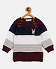 JWAAQ Cotton Knit Full Sleeves Striped & Reindeer Patch Detailed Sweater - Wine