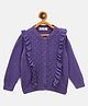 JWAAQ Cotton Knit Full Sleeves Schiffli Embroidered Frill Detailed Sweater - Purple