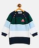JWAAQ Cotton Knit Full Sleeves Rugby Striped & Car Embroidered Sweater - Blue