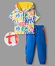 OLLINGTON ST. Cotton Knit Half Sleeves Text Print Hooded T-Shirt & Joggers Set - White & Blue