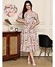COLOR STUDIO Cotton Blend Woven Half Puffed Sleeves Leaves Printed Maternity Maxi Dress With Nursing Access - Beige