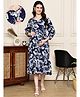 COLOR STUDIO Woven Three Fourth Sleeves Floral Printed Maternity Midi Dress With Nursing Access - Navy Blue