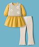ToffyHouse Cotton Knit Full Sleeves Winter Wear Suit with Floral Applique - Mustard