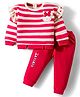 ToffyHouse Knit Full Sleeves Winter Wear T-Shirt & Joggers Set with Stripes & Bunny Patch - Red & White