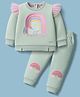 ToffyHouse Knit Full Sleeves Winter Wear Top & Joggers Set With Frill Detailing with Rainbow Print - Mint