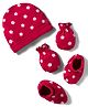 Babyhug 100% Cotton Knit Cap Mittens & Booties Set with Floral Print Red - Diameter 10 cm