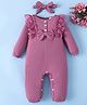 Mark & Mia Full Sleeves Winter Wear Romper With Floral Embroidery & Bow Applique - Purple