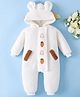 Mark & Mia Full Sleeves Winter Wear Hooded Romper With Bunny & Carrot Embroidery - White